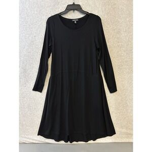 Eileen Fisher Vicose Jersey Flare Dress Long Sleeve Minimalist Black Sz Small